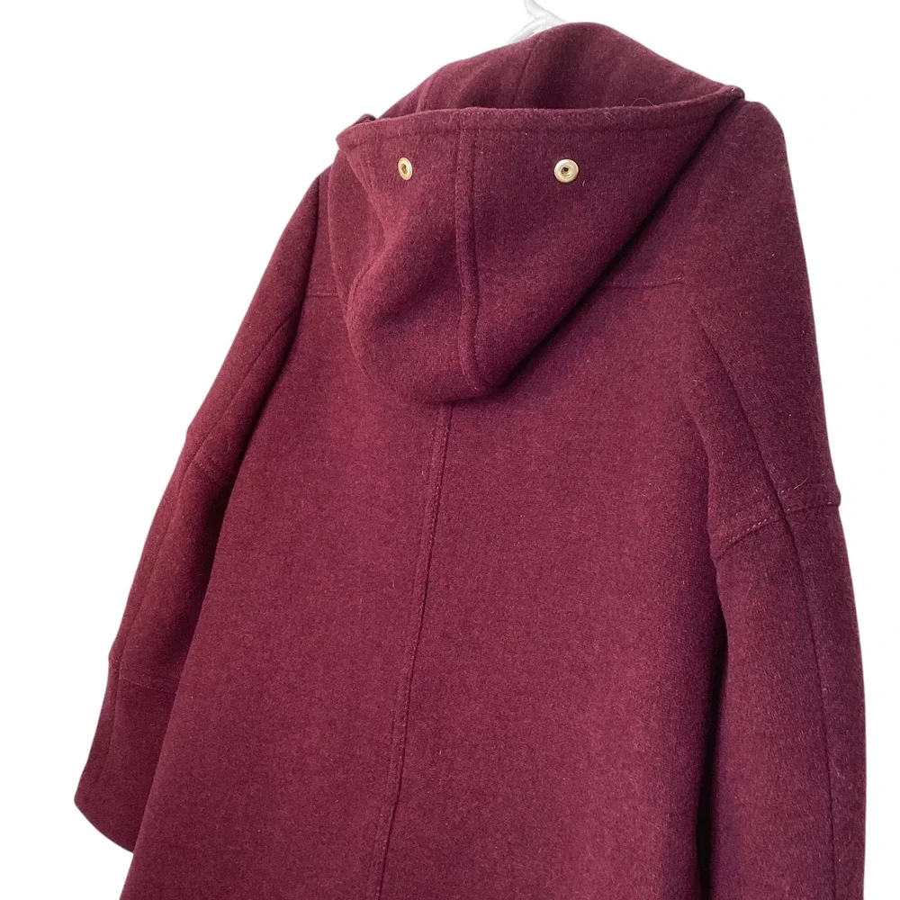 J.Crew Women Stadium Cloth Wool Parka Nello Gori Burgundy Hooded Coat Size 6 EUC - Picture 7 of 12
